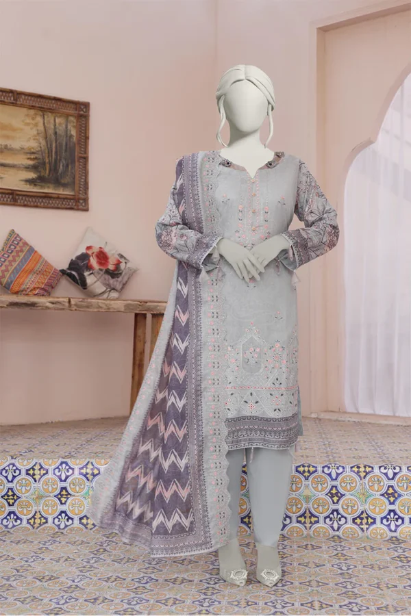 Almeerah Printed Collection Smoke Grey Drape Embroidered Cutwork Vol 4