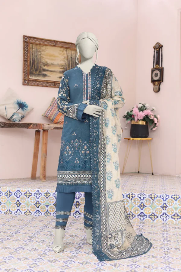 Almeerah Printed Collection Storm Blue Whisper Embroidered Cutwork Vol 4