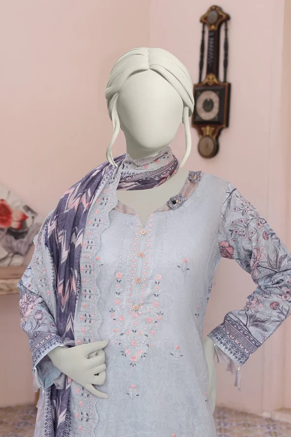 Almeerah Printed Collection Smoke Grey Drape Embroidered Cutwork Vol 4 - Image 2